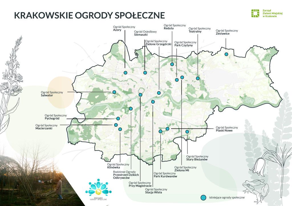 mapa krakowskich ogrodów społecznych w krakowie
